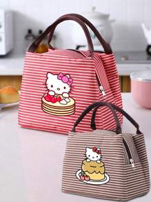 Sanrio حقيبة غداء معزولة بتصميم هالو كيتي - حقيبة غداء كبيرة السعة بنقوش مخططة مع مقابض، صندوق وجبة محتفظ بالحرارة، حاوية غداء مقاومة للتسرب وقابلة للغسيل للطلاب والمدرسة والمكتب أو موسم العودة إلى المدرسة.