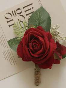 1Pc Wedding Boutonniere For Groom Groomsmen,Real Touch Fake Rose Lapel Pin,Elegant Men's Corsage For Suit, Prom, Formal Events(White,Champagne,Red,Light Coral,Rosybrown) Valentine's Day Accessories - Boutonniere - View 12