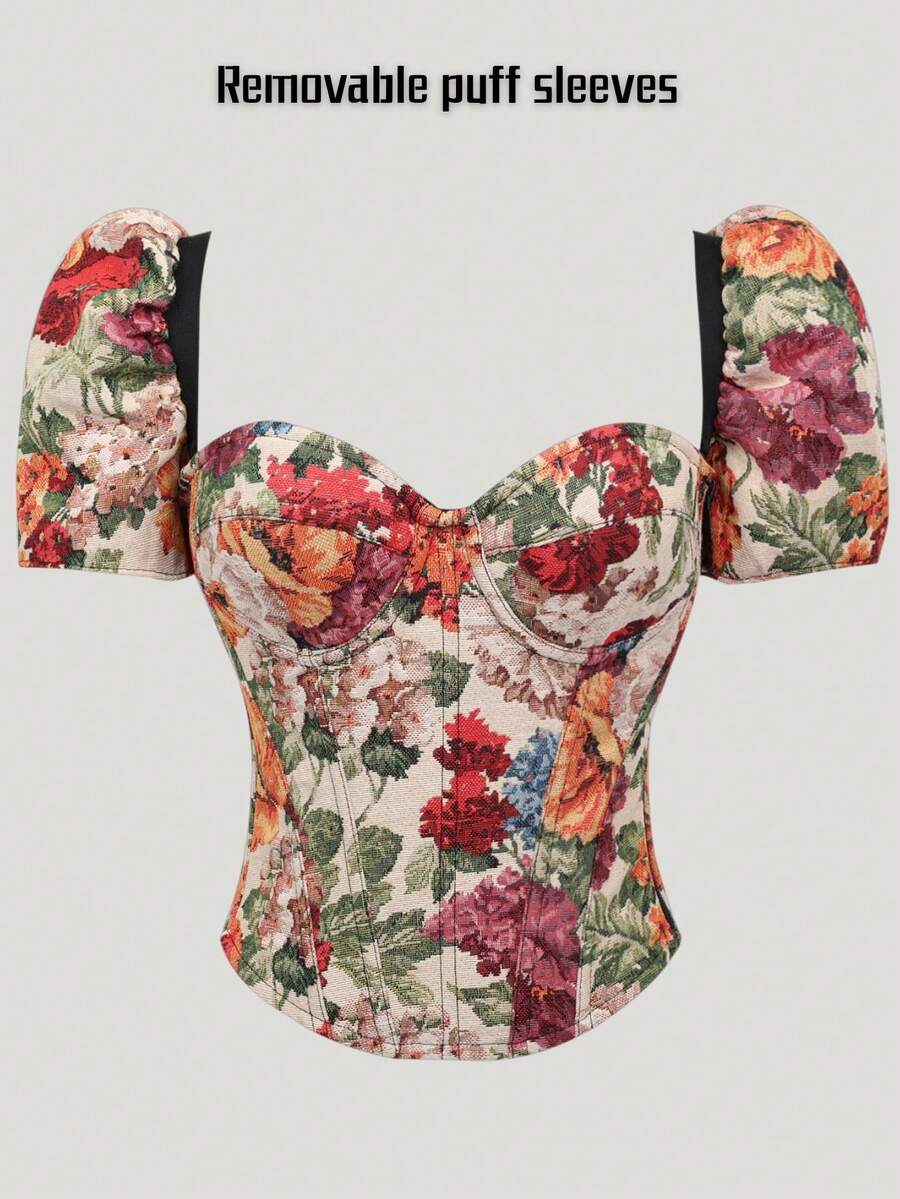 这款多功能彩绘晚礼服：配有可拆卸泡泡袖和修身外层束腰，适合约会之夜和节日舞会。