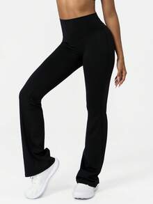 Sodalemon Women Training Fitness 3Pcs Yoga Gym Pants Set Solid Color Bust Lifting Running Casual Sport Flare Pants Tights - 彩色 - 查看 6