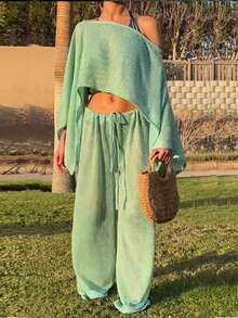 Women Sequin Shiny Glitter Knit Poncho Off Shoulder See-Through Crochet Cape Sheer Shrug Lightweight  Summer Holiday Beachwear Sheer Mesh Swimsuit Bikini Cover Ups Poncho Top Shawl - 藍色 - 查看 3
