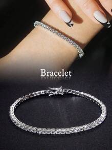 1 件 3 毫米顶级品质嘻哈四爪莫桑石水钻网球链手链，白金 S925 纯银手链，闪亮轻奢高端精致珠宝，适合女性的礼物