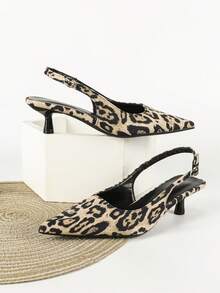 2025 年秋冬 4 厘米黑色高跟鞋，尖头派对礼服鞋，一脚蹬细高跟鞋，女士尖头高跟鞋，小猫跟鞋，优雅 - 豹紋 - 查看 4