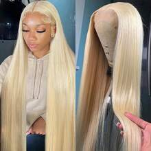 613# Blonde Straight 13*4 Transparent Lace Front Wig, 200% Density, Pre-Trimmed Pre-Bleached Mixed Wig, Suitable For Women With Natural Hairline And Baby Hair, 613# - S613 - View 3