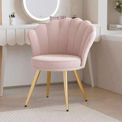 Nalupatio Modern Velvet Shell Dining Chair With Stylish Metal Legs And Plush Upholstered Seat For Living Room, Bedroom Or Home Office, Elegant Accent Chair Or Makeup Stool