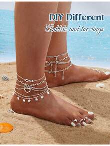 Milacolato Toe Rings And Ankle Bracelets For Women Silver Rose Gold Plated Anklet Toe Rings Cute Layered Anklets Open Tail Rings Adjustable Beach Foot Jewelry For Summer - 彩色 - 查看 3