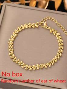 Nooxian 1pc Gold Jewelry Women's Bracelet, Layered Style, Stainless Steel Wheat Ear Tassel Waterproof Beach Vacation Bracelet, Daily Gift Accessory (Wheat Ear Bead Quantity Random, No Gift Box)