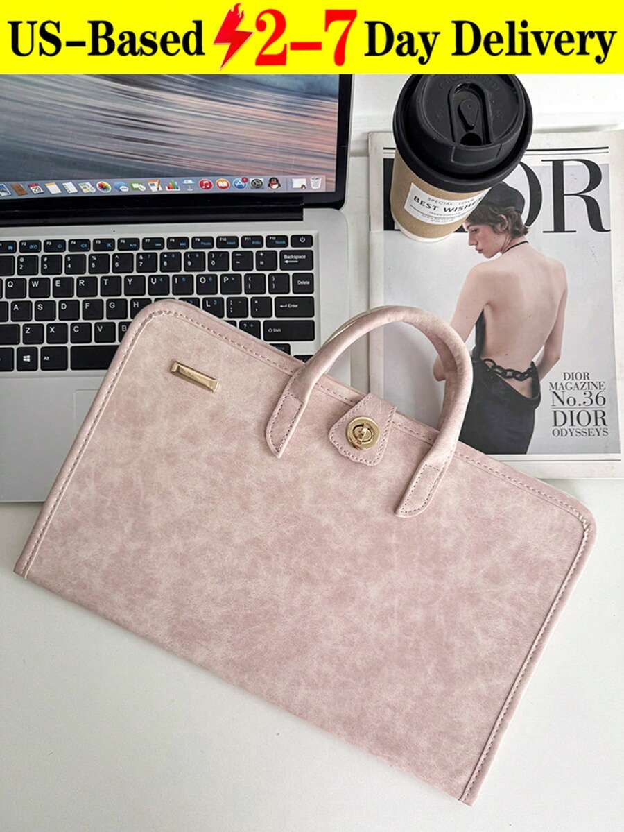 Laptop Protective Case Made Of Pink Pu Material Is Suitable For 15.6/16 Inch Laptops It Can Be Opened And Closed Immediately And The Handbag Can Be Easily Removed,Leather Laptop Sleeve Case HandBag,Soft PU Leather Laptop Case, Leather Laptop Case Water-Resistant Briefcase ,Laptop Sleeve Case With Handle Minimalist PU Protective Bag For Notebook Portable Travel Tote For Business Office College Stylish Accessory For Teachers And Professionals - 彩色 - 查看 1