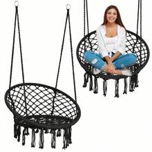 Outdoor Macrame Swing Chair Hammock Chair Hand Woven Rope Swing Y- Stop Hammock Chair For Home Bedroom Patio Deck Garden Indoor Ins Style Fringed Hanging Chair. Home Indoor Woven Hanging Basket. Nordic Style Balcony Rattan Chair. Slouchy Rocking Chair - Multicolor - View 13