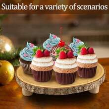 PRustic Wood Cake Stand 1113 Inch Elegant Wood Slice With Legs For Weddings Birthdays And Special Events Log Color 8005