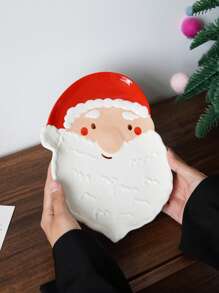 1 件圣诞圣诞老人陶瓷盘，可爱大胡子圣诞老人托盘，沙拉盘水果盘，适用于圣诞晚餐餐具，派对甜点蛋糕盘，姜饼饼干小吃盘。礼物