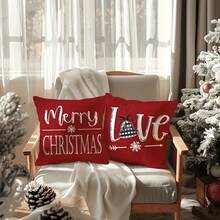 4pcs Christmas Theme Pillow Covers, Merry Christmas Cute Reindeer & Snowman Pattern, Minimalist Peach Velvet Single-Sided Printed Cushion Covers With Zipper Closure, No Pillow Insert Included, Striped Decorative Pillow Covers For Sofa, Bed, Chair, Bedroom, Living Room, Cabin Patio Decor - Red and White - View 5