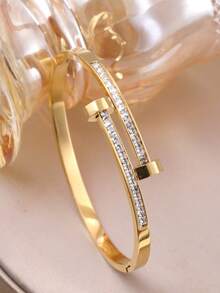 4 件/1 件 18K 镀金不锈钢可叠戴手镯，经典镂空罗马数字和心形设计，时尚欧美休闲、派对、节日风格腕饰，适合女士、生日、婚礼、挚友、情人节礼物 - 手鐲A - 查看 7