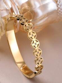 4 件/1 件 18K 镀金不锈钢可叠戴手镯，经典镂空罗马数字和心形设计，时尚欧美休闲、派对、节日风格腕饰，适合女士、生日、婚礼、挚友、情人节礼物 - 手鐲A - 查看 4