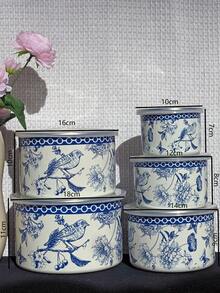 1 Set Enamel Bowls/Buckets/Pots, Food Storage Containers With Lids, Available Sizes: 10/12/14/16/18cm. 1 Set Covered Soup Pots With Gold Rim, Sizes: 16/18/20cm. Suitable For Storing Fruits And Vegetables, Round Flip-Top Lids , Elegant Design, Great Gift For Kitchen, Living Room, Patio And Dining Table.