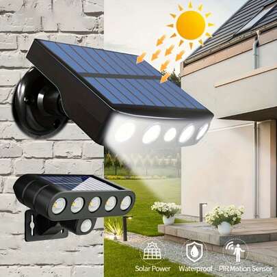 1 件太阳能户外壁灯，带运动传感器的户外花园太阳能灯，假监控灯，超亮 4 LED 大夜灯，5 LED 多功能小桩/壁灯，1200mAh 锂离子电池太阳能充电，模拟安全摄像头设计，3 种照明模式，不含遥控器