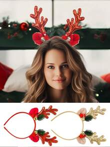 1 Damen Weihnachts Rentiergeweih Haarband, glitzernder Rentier Kopfschmuck für Party, Festival, Neujahrs Dekoration, süßes Geweih Haarband für Frauen, Polyester Weihnachtsparty Haarschmuck Krone Haarband, Weihnachts Rentiergeweih Haarband mit süßen Tierelementen - Feiertags Haarschmuck, strapazierfähiger Kunststoff, keine Federn, modischer Dress-up Haarreif, ideal als Geschenk