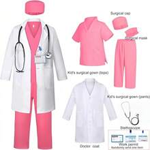 GINMIC 儿童医生服装套装，包含儿童医生白大褂和逼真听诊器，适合 3-12 岁男孩女孩万圣节服装 - 藍色 - 查看 16