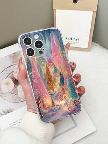 1个透明TPU防震彩色圣诞树图案手机壳，兼容 15/15Pro/15Plus/15ProMax/16/16Pro/16Plus/16ProMax，兼容Galaxy S23 Ultra/A14/A24，兼容Redmi Note 12 Pro，兼容Pixel 8/8 Pro，国际版，非国内版 - 彩色 - 查看 1