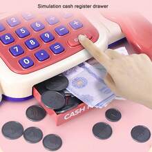 Simulación de juguete de caja de efectivo multifuncional Play Cashier Toy con micrófono - Rojo y blanco - Ver 5