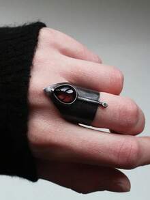 1pc Unique Witch Waterdrop Shaped Ruby Irregular Cone-Shaped Wide Antique Tin Ring Gothic Style Metal 's Size Ring Suitable For Special Holiday Events, Themed Parties And Gatherings - màu đen - Xem 10