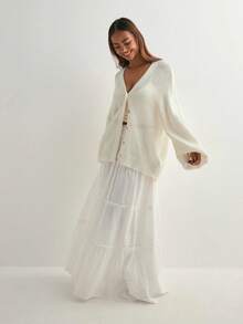 Women's Solid Color Long Sleeve Cardigan, Spring Fall Button Up Knit Sweater Lightweight Casual Open Front Coat