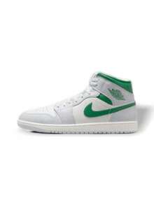 Air Jordan 1 Mid 男士运动鞋 篮球休闲日常穿搭 皮革鞋面 透气缓震 Nike Air 泡棉中底 加厚鞋领 支撑性撞色 Logo 防滑耐磨 系带复古经典风格 灰白配色 DQ8426-14 - 綠峰白純鉑金 - 查看 1