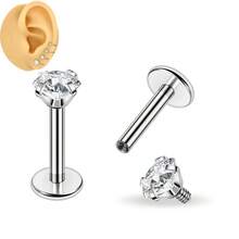 6 件不锈钢方晶锆石唇钉、鼻钉、耳屏耳洞饰品 6 毫米 8 毫米 10 毫米条长 3 对套装 - 銀色 - 查看 3