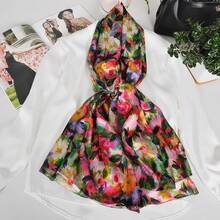 100% Mulberry Silk Scarf For Women Lightweight Long Scarves Beach Wraps Cover Up -Travel Photography Scarfhalloween - 綠色粉紅色 - 查看 7