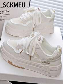 SCKMEU. 1 Pair All-Match Sporty Fashionable Women's Casual Lightweight Small White Shoes, Student Shoes, Small Size Suitable For Petite Women - 白色 - 查看 1