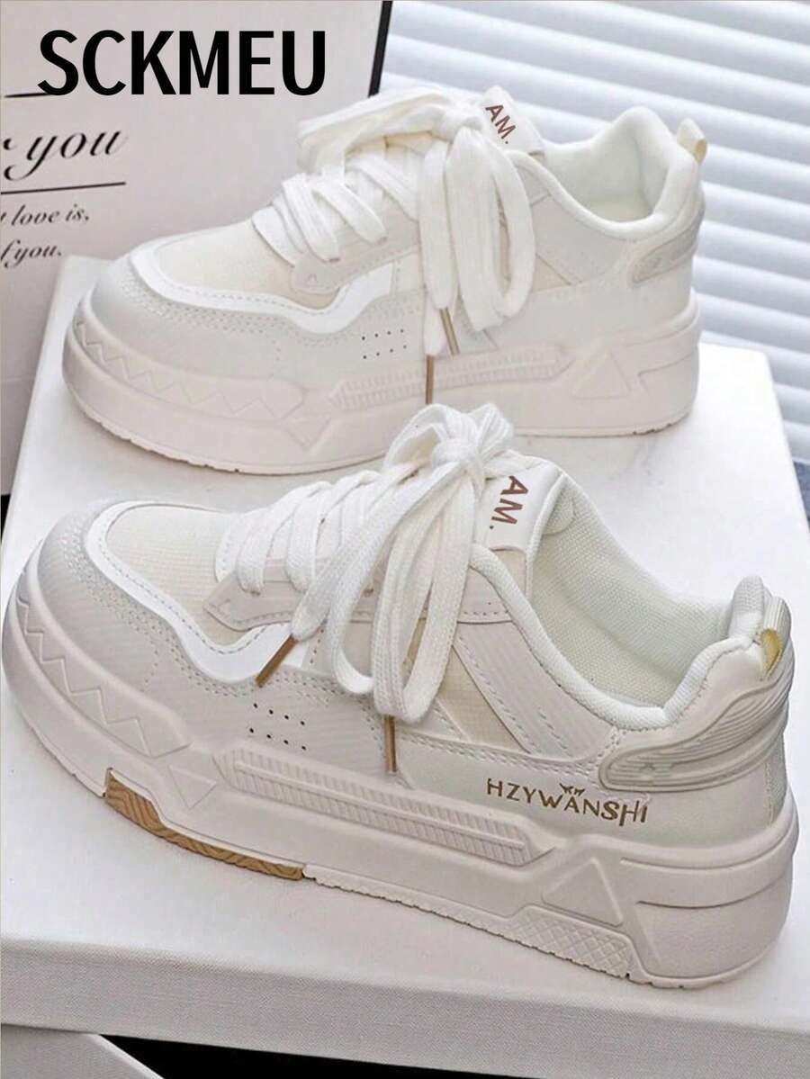 SCKMEU. 1 Pair All-Match Sporty Fashionable Women's Casual Lightweight Small White Shoes, Student Shoes, Small Size Suitable For Petite Women - 白色 - 查看 1