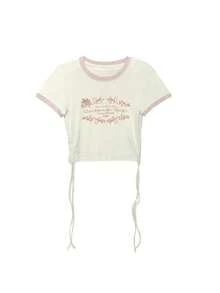 Camiseta crop con estampado de slogan con cordón lateral - Blanco - Ver 9
