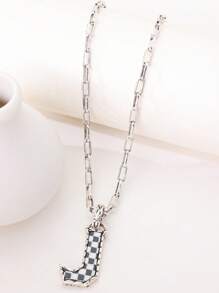 1pc Western Country Style Vintage Textured CCB Multicolor Leopard Print Black & White Plaid 26 Letter Minimalist Pendant Necklace, Sweater Chain