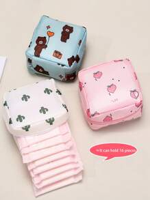 2/1 pieza Bolsa de almacenamiento de toallas sanitarias con pañuelo, bolsa portátil de maquillaje y lápiz labial para mujeres, bolsa de almacenamiento de gran capacidad con diseño de higiene femenina de dibujos animados, bolsa discreta para guardar toallas sanitarias, protectores diarios y tampones, excelente opción para salidas de chicas.