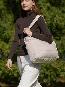 女士手提包，轻便蓬松手提包，带隔层绗缝单肩包手提包，适合旅行、工作、健身，适合返校、上课和通勤，可满足多件物品的日常收纳需求，尺寸更大，收纳效果更佳 - 彩色 - 查看 4