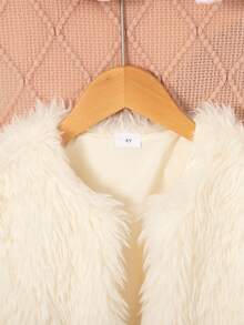 Girls' Casual Solid Color Round Neck Long Sleeve Fuzzy Warm Jacket Coat Outerwear, Autumn/Winter