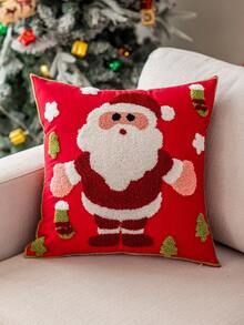 1pc Red Base Fabric Delicate Snowman & Santa Claus Embroidered Cushion Cover, Christmas Decor, Fits Multiple Room Styles, 45cm*45cm, Pillow Insert Not Included Home Decor Christmas Decorations Room Decor Christmas Decorations Home
