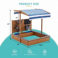 Wooden SandBoxes With Roof, Outdoor Sand Box Play W/Canopy For Backyard Garden Beach, Sand Pit For Beach Patio Outdoor, [Adjustable Cover & Funnel & Drawing Board] - 原木色 - 查看 6