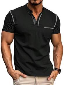 Henley Shirts Slim Fit Button T-Shirthalloween - 黑色 - 查看 1