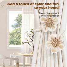 1pc/2pcs Flower Curtain Tiebacks With Linen Straps, Purely Handcrafted In A Light Luxury And High-End Style. These Are Decorative Fasteners, Buckles, And Gathering Clips, Suitable For Living Rooms, Bedrooms, And Home Decoration,Room Decor
