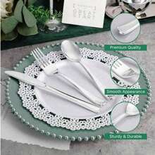 150pcs Silver Cutlery Set - Reusable Forks, Spoons, Knives For Party, Outdoor, Family Gathering, Wedding, Birthday, Holiday, Halloween, Christmas Gift, Kitchen. Durable And Easy To Clean Tableware - Perfect Party Supplies - Silver - View 7