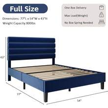 Bed Frame With Headboard, Velvet Upholstered Platform Bed Frame, Modern Bed Frame With Horizontal Channel Design, Strong Wooden Slats Support, No Box Spring Needed, Noise-Free, Easy Assembly, White/ Black/ Pink/ Blue/ Green, Twin/ Full/ Queen Size * Bed Frame Queen Queen Bed Frame Bed Frame Full Full Size Bed Frame King Size Bed Frame Twin Bed Frame Room Decor Home Decor Christmas Decor Bedroom Decor Valentine Day Decor Storage Living Room Decor Furniture House Decor - 藍色 - 查看 9