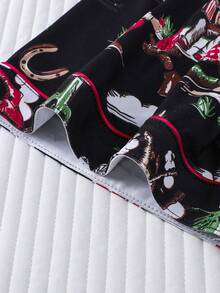 Bộ đồ ngủ 2 món họa tiết xe ngựa cao bồi miền Tây cho nữ, quần đùi hoạt hình, cạp chun, cổ bẻ, thoải mái cho mọi mùa - màu đen - Xem 9