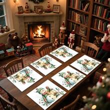 1 pieza/4 piezas/6 piezas Manteles individuales con diseño de acebo, muñeco de nieve y bayas de Navidad, manteles individuales rectangulares de poliéster lavables a máquina, protectores de mesa, manteles individuales aislantes, decoraciones de restaurante, decoraciones de mesa, artículos para fiestas, decoraciones navideñas, decoración del hogar - Multicolor - Ver 5