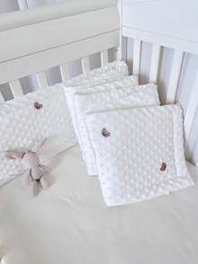 1pc Baby Crib Integrated Soft Bumper Pad, Infant Bed Rail Protector, Newborn Cartoon Embroidery Cushion Crash Pad, Children Anti-Collision Fence - Happy Bear - View 8