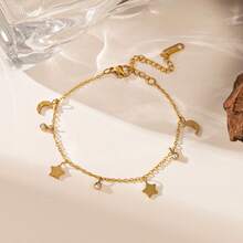 Korean Style Simple Star Moon Bracelet Women's 18K Stainless Steel Jewelry Versatile Personality Non-Fading Bracelet - Vàng - Xem 2