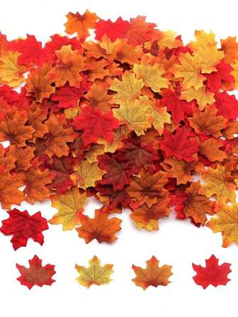 400 piezas - Hojas de arce artificiales de otoño, hojas de plástico para decoración de mesa de boda, fiesta, jardín y pasillo de otoño, multicolor
