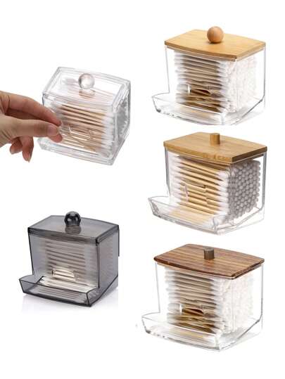 Caixa de armazenamento de cotonetes de 10 oz, grande, transparente, acessórios de decoração para banheiro, bolas/absorventes, frascos de remédios, cotonetes, caixa de fio dental