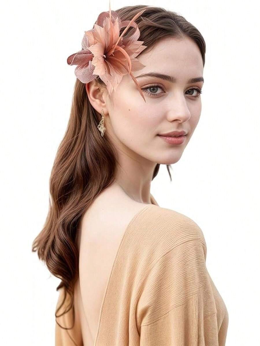 Fascinators Hats Women,Tea Party Fascinator Hair Clip With Feathers Wedding,Derby Hats Headbands - Ha9582-xueya - 查看 1