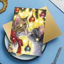 1 pieza Tarjeta de felicitación navideña australiana con sobre, 11cm X 16cm - Diseño encantador de gatos besándose con adornos festivos, ideal para amigos, familia y amantes de los gatos, tarjeta de celebración navideña conmovedora